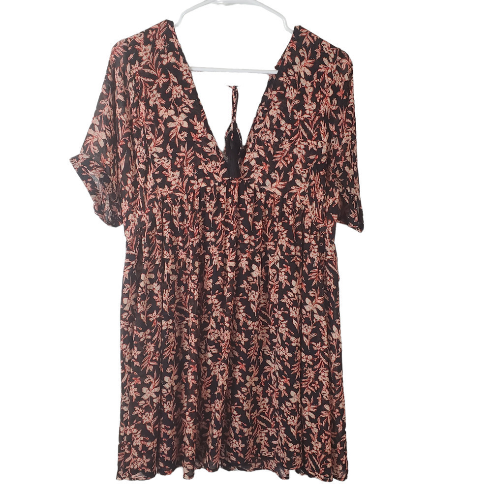 Free People Women Short Sleeves V-Neck Floral Mini Sun Boho Casual Dress Size XS